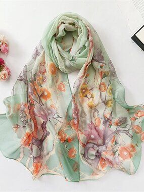 Sage Blossom Fashion Scarf Women's Chiffon Printed Soft Fashion Wrap 63 x 19 in